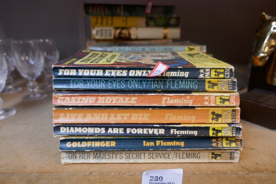 A selection of various hard back books, Ian Fleming's James Bond books, Pan and book club