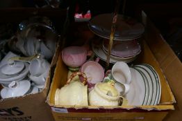 Box of oriental tea sets and box of Carlton ware, tea ware etc