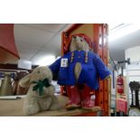 A Paddington Bear, Limited Edition Harrods bear backpack and a Harrods Bunny Rabbit