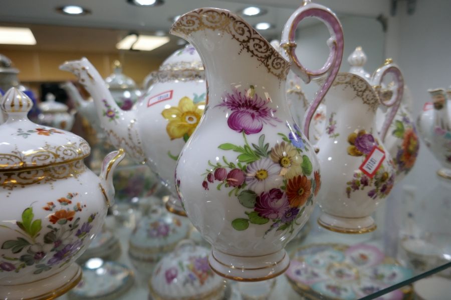 Large quantity of Dresden hand painted floral decorated tea ware to include four teapots of various - Image 6 of 9