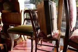 Mahogany inlaid drop flap table and a selection of chairs