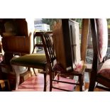 Mahogany inlaid drop flap table and a selection of chairs