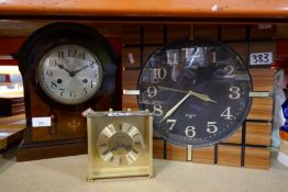 An Edwardian inlaid mahogany mantle clock, modern Seiko clock and another