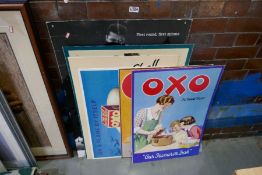 A quantity of advertising posters to include Mohammed Ali and number of Oxo posters