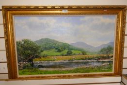 WITHDRAWN An oil on canvas painting of sheep near to a river, signed P Stanton WITHDRAWN