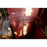 Narrow bank of 12 drawers with brass handles