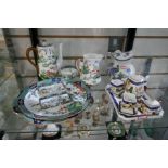 A shelf of Crown Staffordshire Chinese Willow decorated miniature tea set, teaware