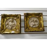 Two plaster relief pictures in gilt frames depicting cherubs, circumference of relief 17cm