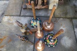 Small collection of wash dollies and two antique blow torches