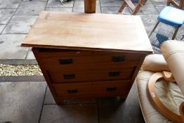 Vintage waxed pine chest of three drawers on bracket feet AF