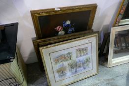 A collection of framed and glazed watercolours, oil on canvas and limited edition pencil signed prin