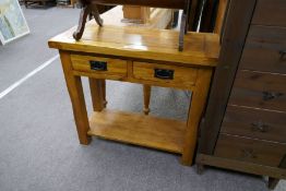 Contemporary oak side table with two drawers and undertier