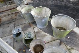 Collection of various galvanized buckets etc