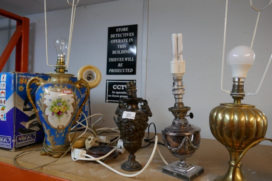 A selection of table lamps made of various materials including china, brass and possibly bronze - Image 5 of 6