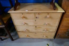 A Victorian stripped pine chest of 2 short over 3 long drawers, 104cm
