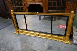 A French style gilt 3 sectional overmantle mirror, 105cm