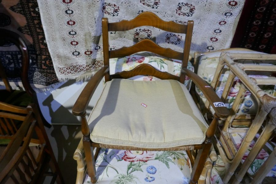 A vintage mahogany corner chair with a rush seat and similar armchair - Image 2 of 4