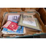 A box containing various Morris Minor ephemera and books