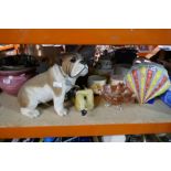 A collection of pottery etc, champagne bucket and resin model of bulldog