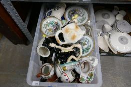 A large box of mixed China to include oriental themed plates, teapots etc