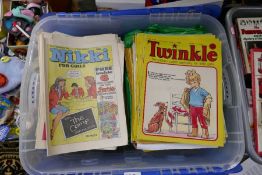 Five boxes of vintage girl magazines to include Twinkle and Nikki, Enid Blyton Famous Five books, Gi