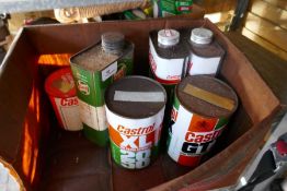 Castrol box containing Castrol Oil tins and box of sundry items