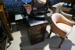 Sundry furniture to include coffee tables, hard wood demi lune table dressing mirror, etc