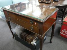A reproduction mahogany two drawer cutlery table containing various cutlery, some silver plated, 84c