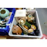 Two crates of mixed china and sundry to include oriental bowls, porcelain face masks, Bells Whisky b