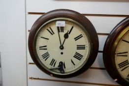 Two vintage wall clocks with large black Roman numerals, each with key