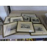 A collection of framed and glazed coloured etchings, mostly Nottingham