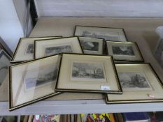 A collection of framed and glazed coloured etchings, mostly Nottingham