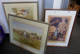 Three framed and glazed golfing prints, two by Douglas E West and one by Tom E Brenton signed. Large