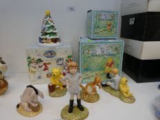 Winnie The Pooh, 5 Royal Doulton figures, 3 boxed and a Royal Doulton Christmas Tree