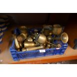 Selection of brassware goblets, vases, etc