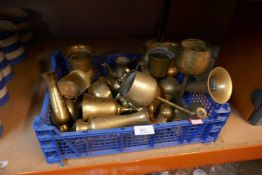 Selection of brassware goblets, vases, etc