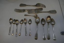 A quantity of silver cutlery to include six silver teaspoons, four larger and three heavy silver for