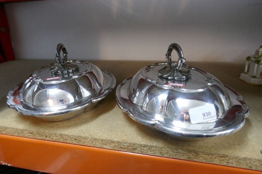 Two silver plated sewing dishes
