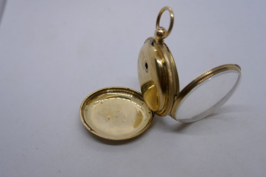 18ct yellow gold ladies fob watch with decorative engraved face, maker J Bell, London, number 16007, - Image 8 of 10