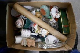 Four boxes of mixed China, sundry including Royal albert fox, blue and white, Ewer, Loasin, Toby Jug