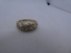 9ct yellow gold twist effect diamond chip set ring marked 375, Size N 3.3g