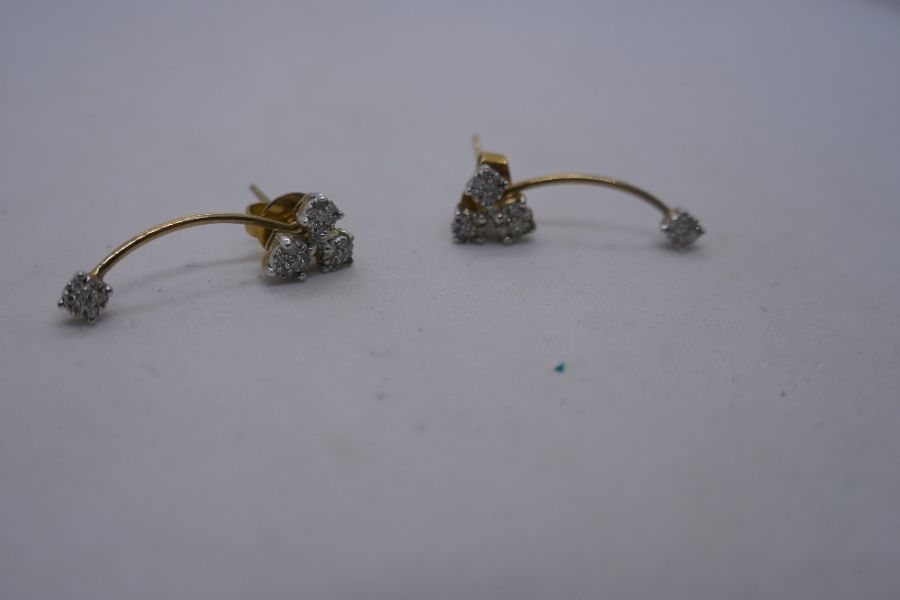 Pair of 9K yellow gold diamond cluster/drop earrings, could be worn either way, marked 9K, 3cm lengt - Image 3 of 4