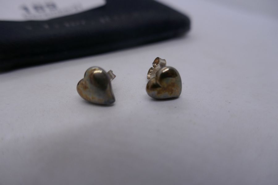 925 Silver Designer heart shaped stud earrings by Georg Jensen, in velvet bag, marked 'From the Arti - Image 2 of 6