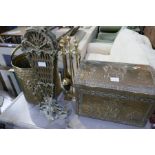 A brass tan fire screen and other brass ware