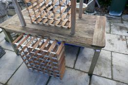 Weathered teak rectangular garden table and smaller similar example