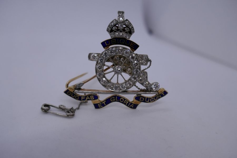 Of Military interest: a superb antique tooled leather cased, Royal Artillery Sweetheart brooch in ye - Image 7 of 15