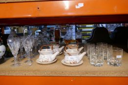 Oriental teapots and a selection of glassware