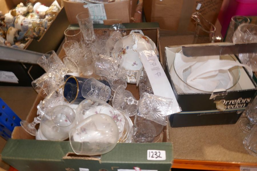 Two boxes of mixed crystal drinking vessels, tankards, wine glasses and two boxes of mixed china, gl - Image 3 of 5