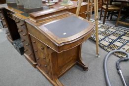 A Victorian walnut Davenport having inlaid decoration with 4 side drawers, 53cm