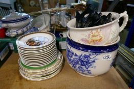 Collection of Royal Copenhagen Hans Christian Anderson plates, blue and white jardinière etc